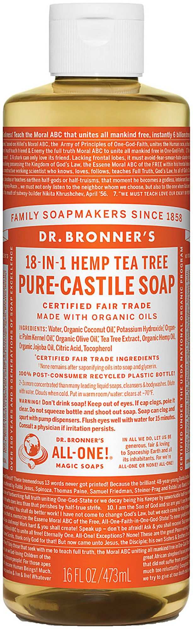 Dr. Bronner's Tea Tree 16 oz Pure-Castile Soap
