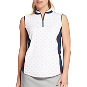 Lady Hagen Women's USA Mock Neck Dot Sleeveless Golf Polo