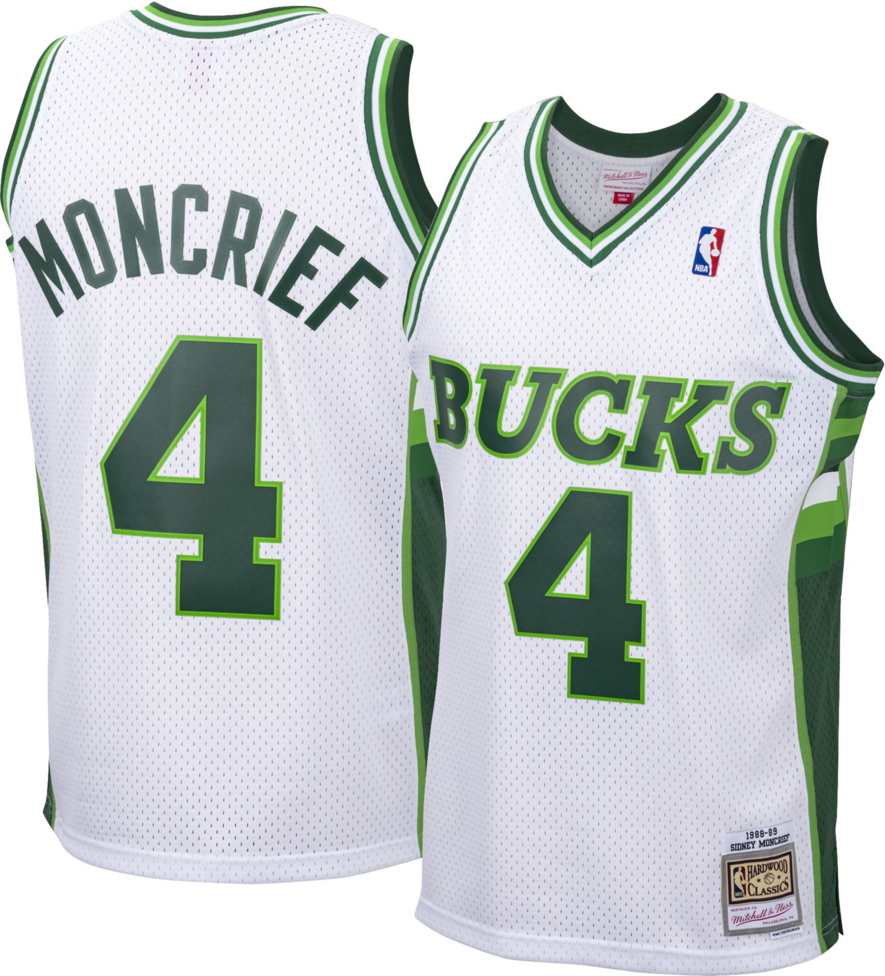 Mitchell &amp; Ness Men's 1988 Milwaukee Bucks Sidney Moncrief #4 White Hardwood Classics Swingman Jersey