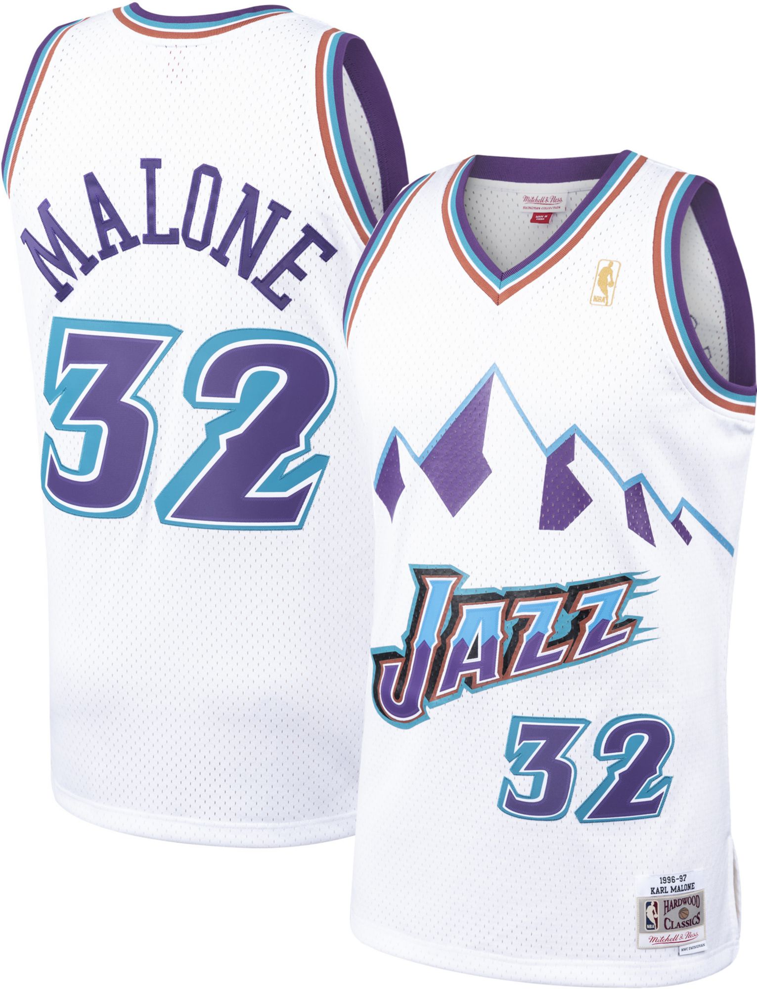 Mitchell &amp; Ness Men's Utah Jazz Karl Malone #32 White Hardwood Classics Jersey