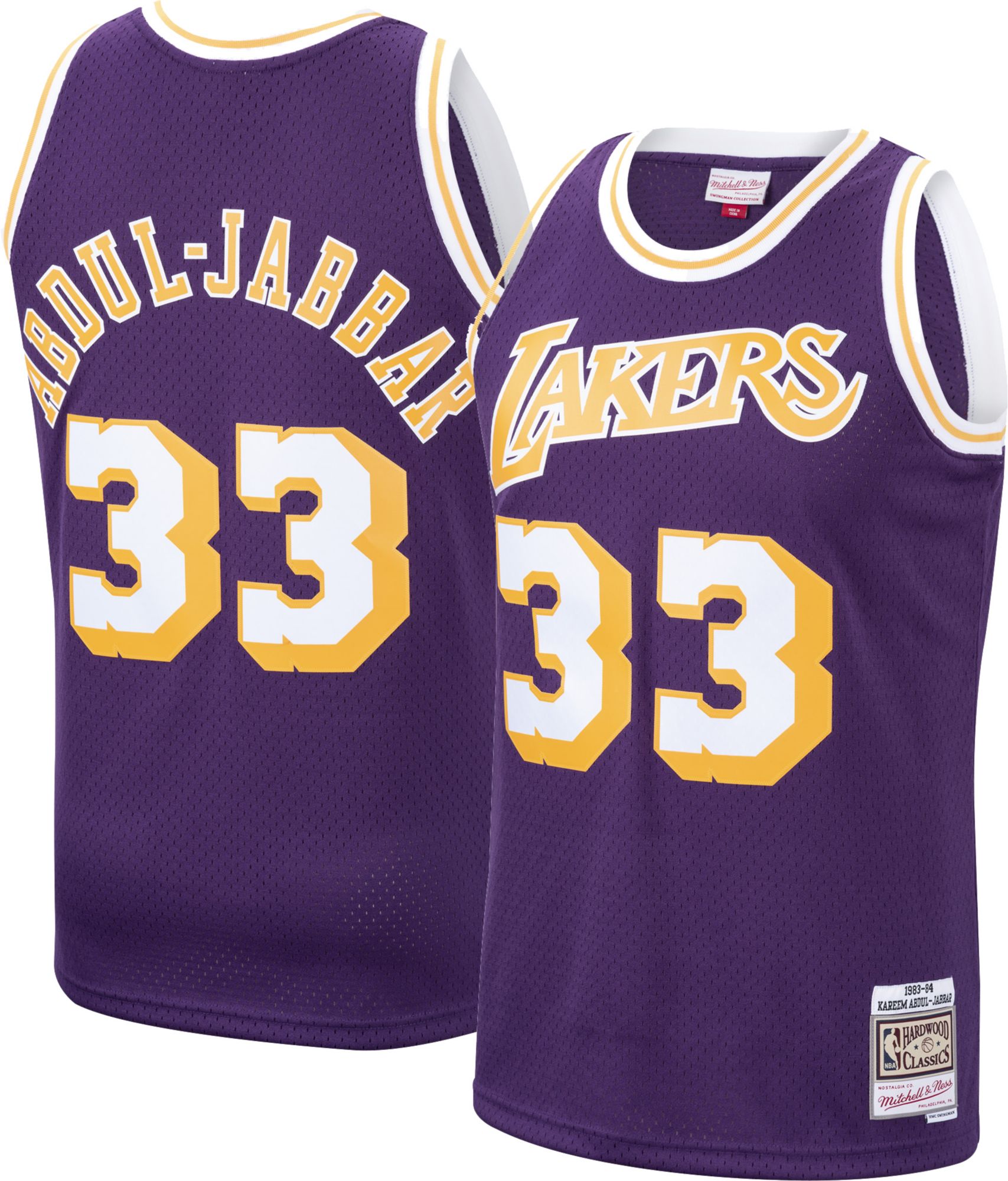 Mitchell & Ness Men's 1983 Los Angeles Lakers Kareem Abdul-Jabbar #33 Purple Hardwood Classics Swingman Jersey