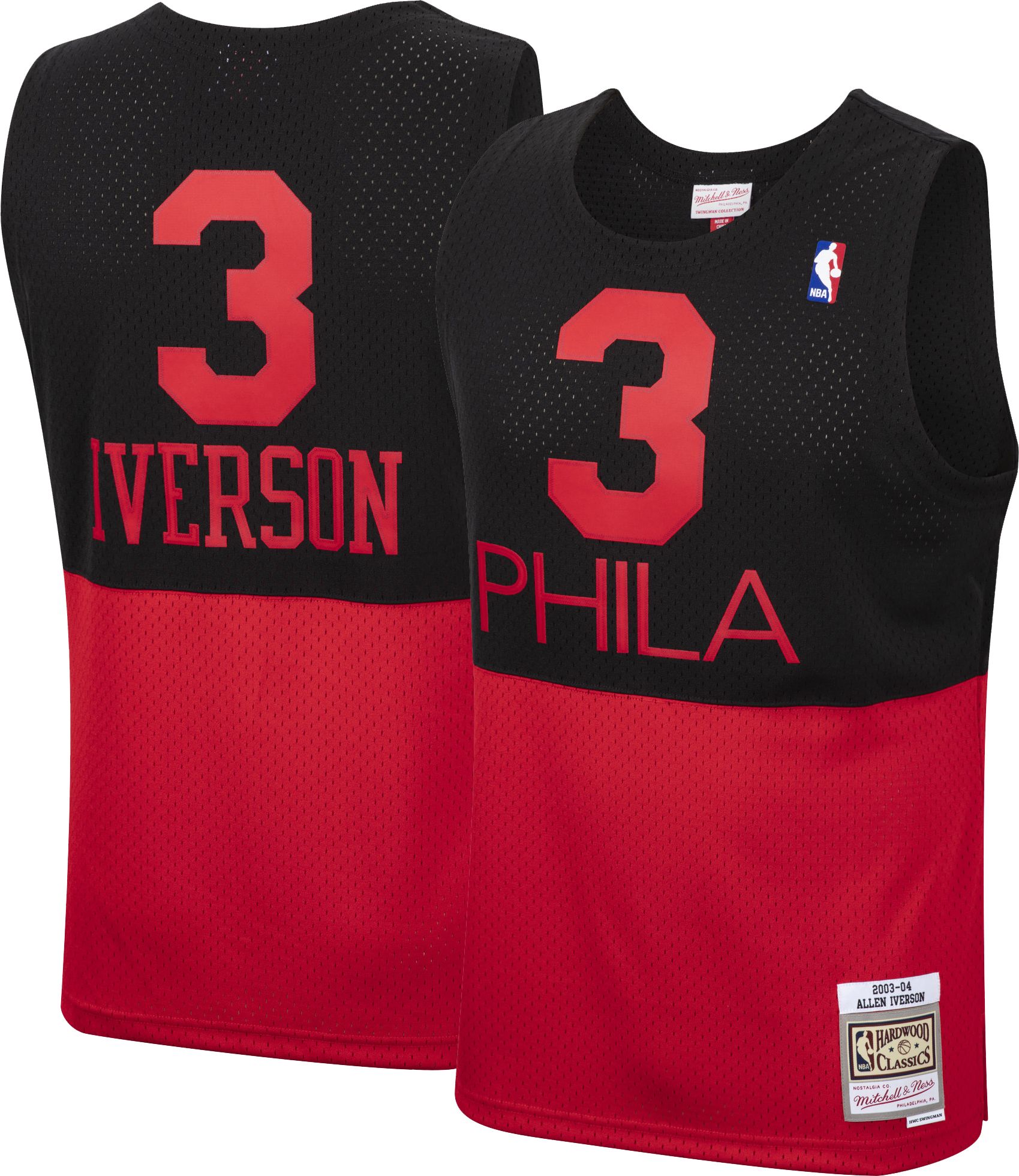 Shop Mitchell & Ness Philadelphia 76ers Allen Iverson Swingman Jersey  SMJYGS18199-P76SCAR96AIV red