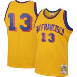 Mitchell & Ness Men's 1963 Golden State Warriors Wilt Chamberlain #13 Gold Hardwood Classics Swingman Jersey