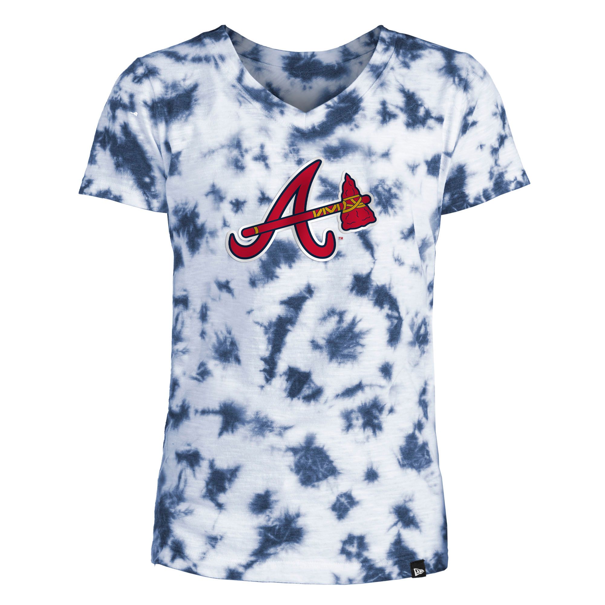 New Era / Youth Girls' Atlanta Braves Blue Tie Dye V-Neck T-Shirt