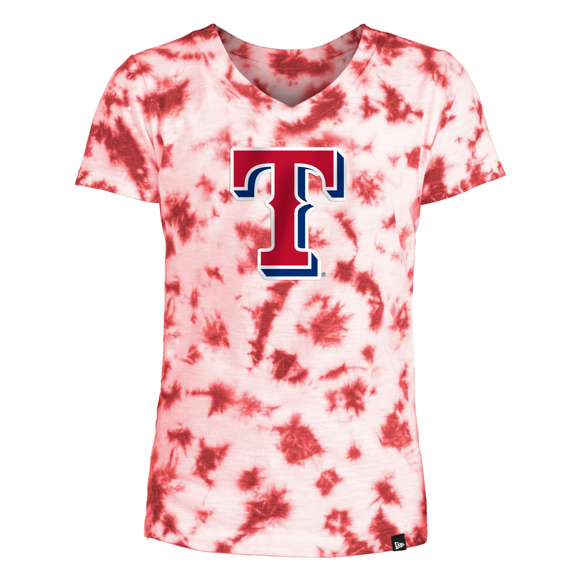 Youth Girls' Texas Rangers Red Tie Dye V-Neck T-Shirt