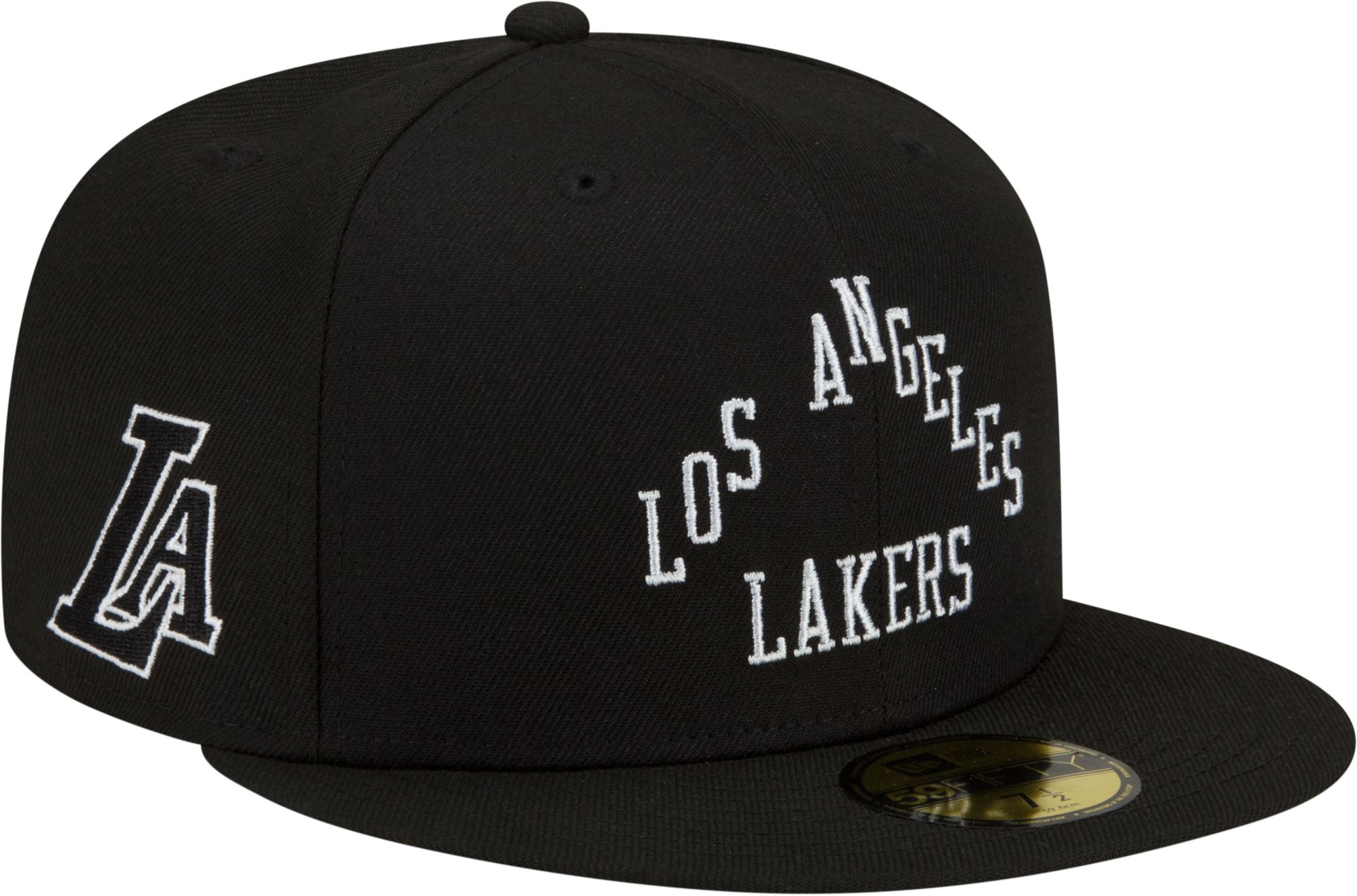 Los Angeles Lakers Fitted New Era 59FIFTY Black & White Logo Black Cap Hat