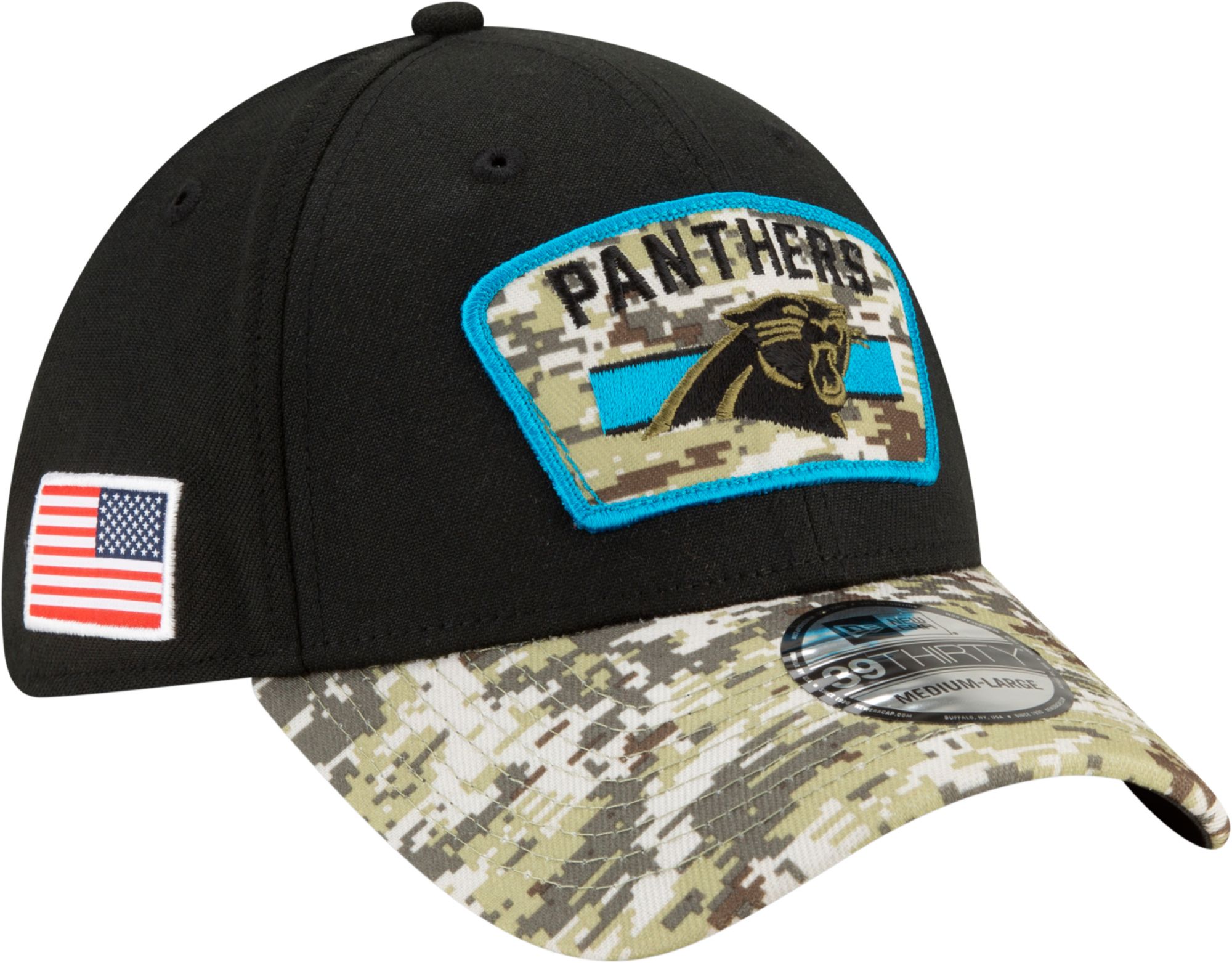 New Era / Men's Carolina Panthers Salute to Service 39Thirty Black Stretch  Fit Hat