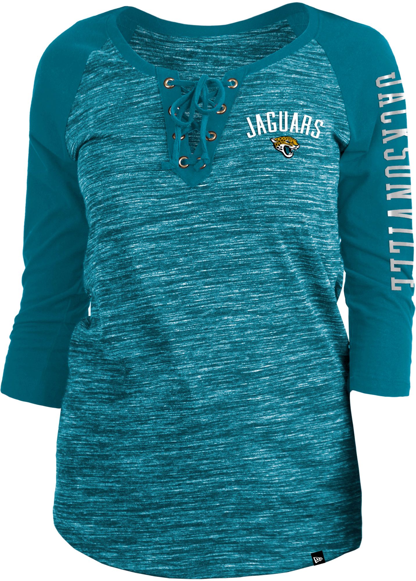 New Era Women's Jacksonville Jaguars Space Dye Glitter Teal T-Shirt