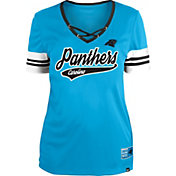 New Era Women's Carolina Panthers Blue Lace-Up V-Neck T-Shirt