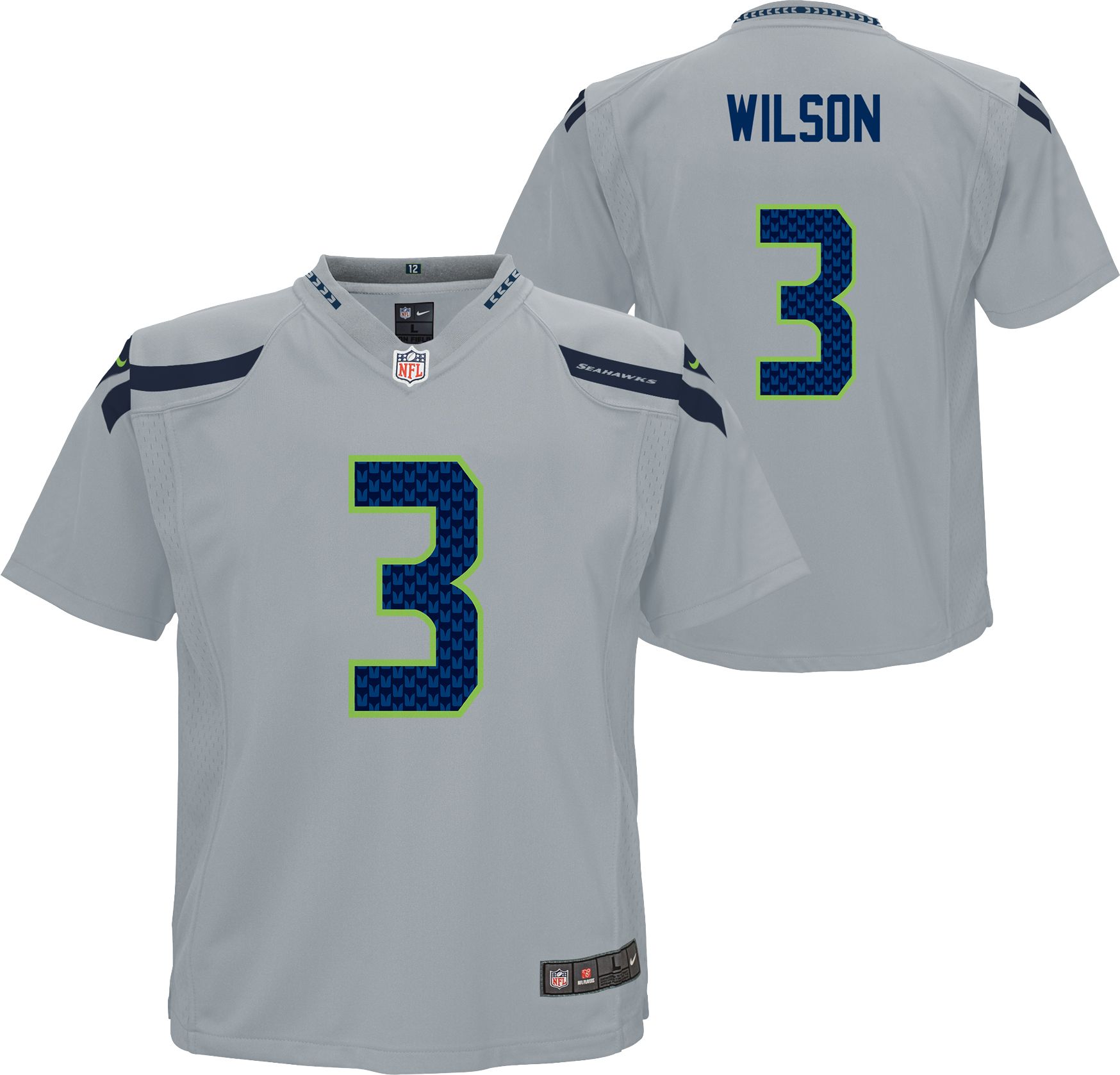 Nike / Little Kid's Seattle Seahawks Russell Wilson #3 Grey Game