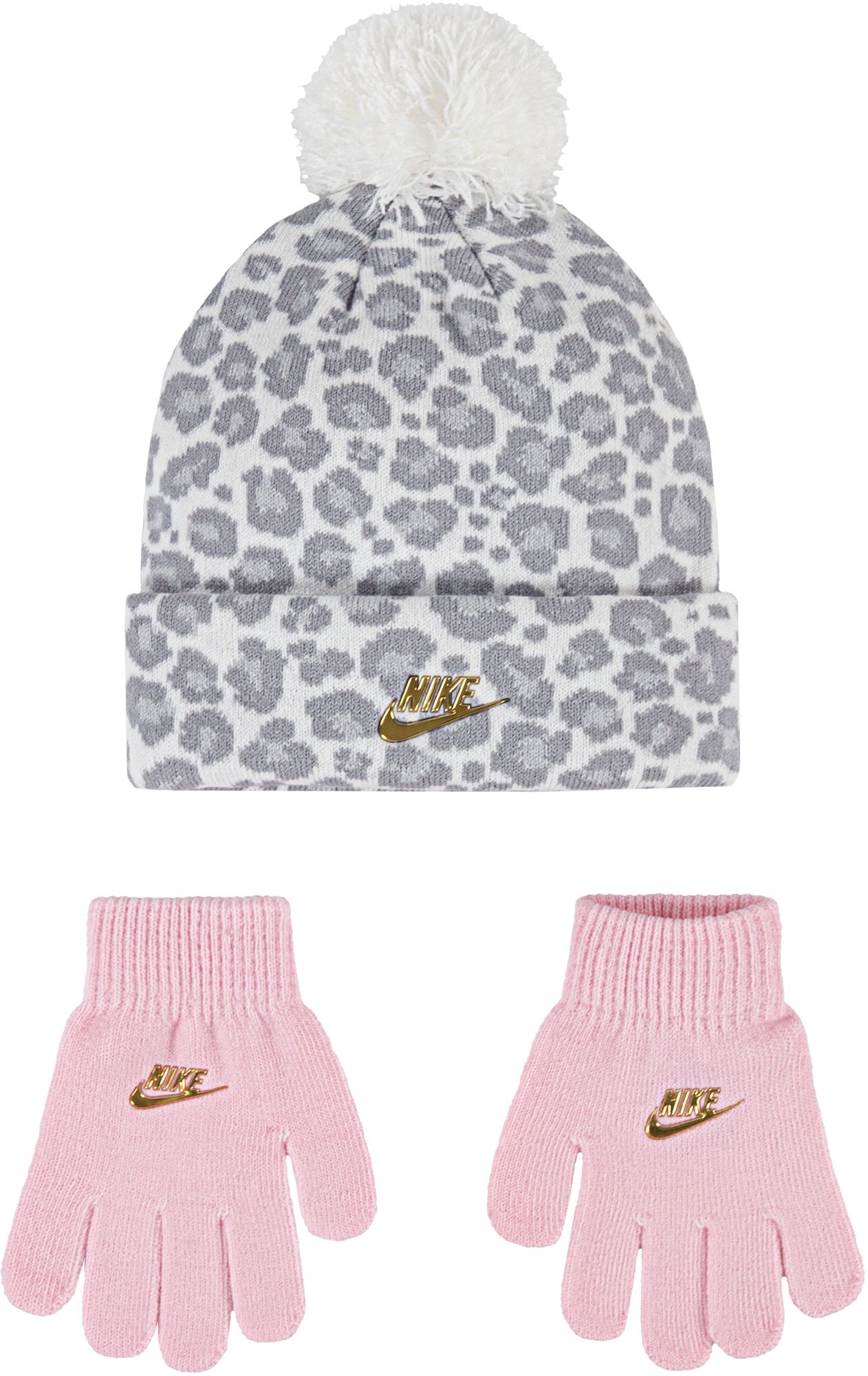 Nike Girls' Leopard Beanie and Gloves Set