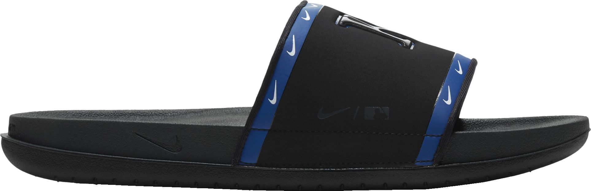 blue and black nike slides