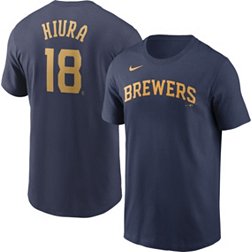Nike Men's Milwaukee Brewers Keston Hiura #18 Navy T-Shirt
