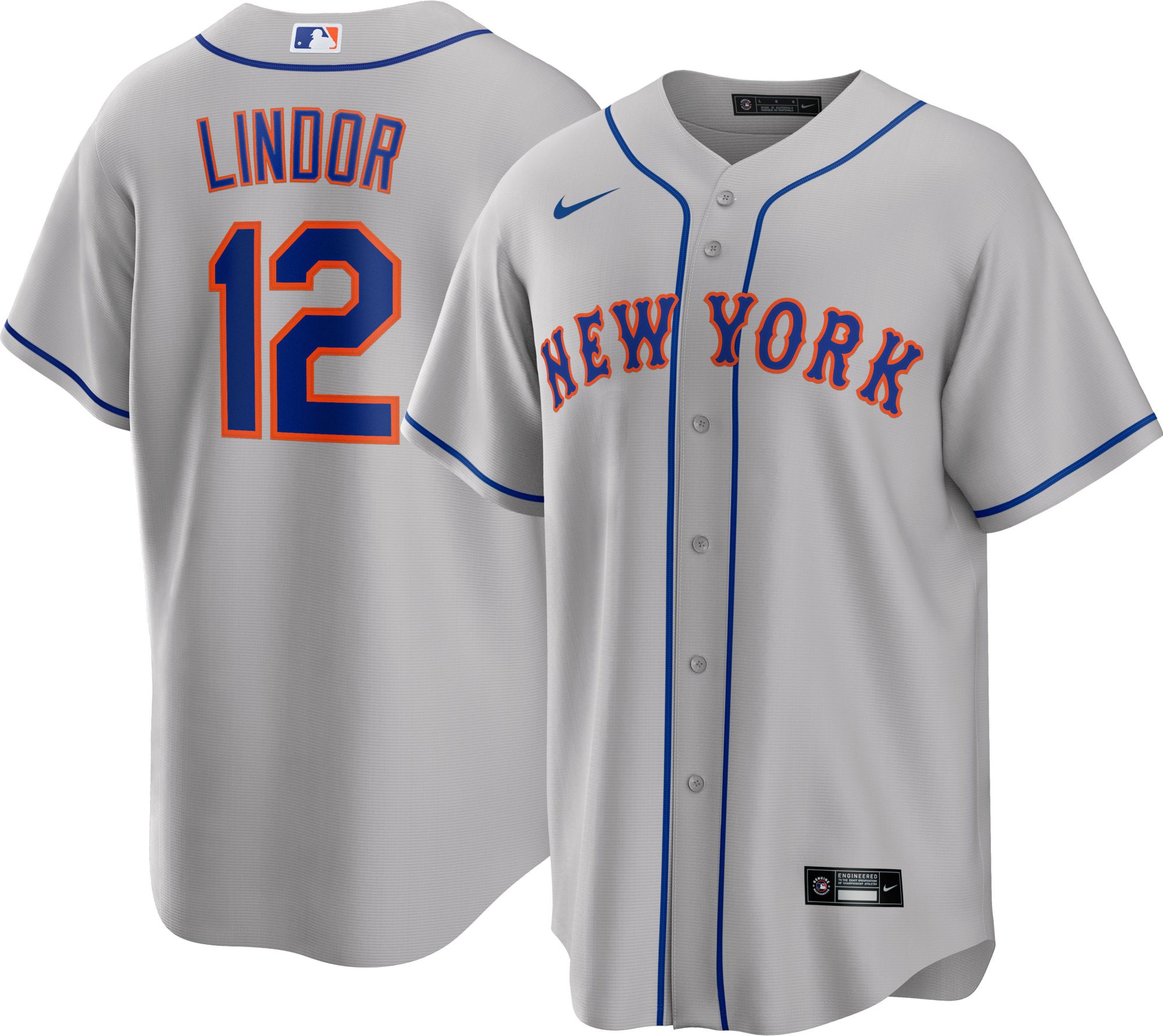 Men's New York Mets Francisco Lindor #12 Grey Cool Base Replica Jersey
