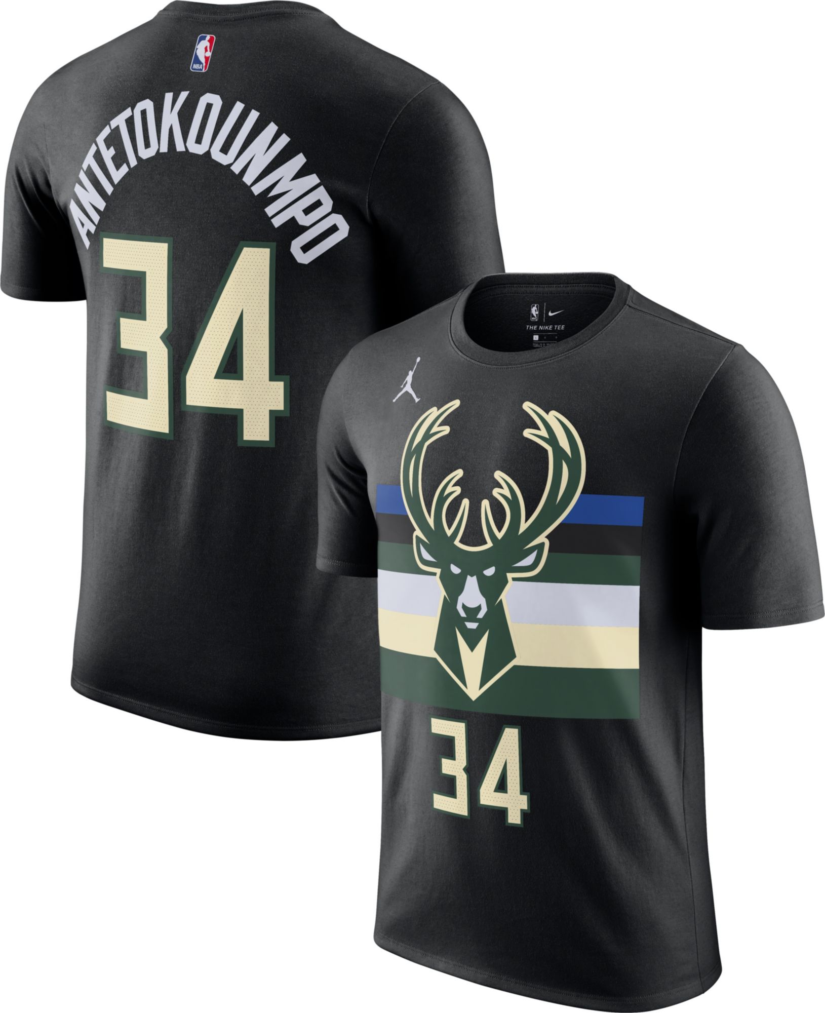 Nike Men's Milwaukee Bucks Giannis Antetokounmpo #34 Black T-Shirt, Small