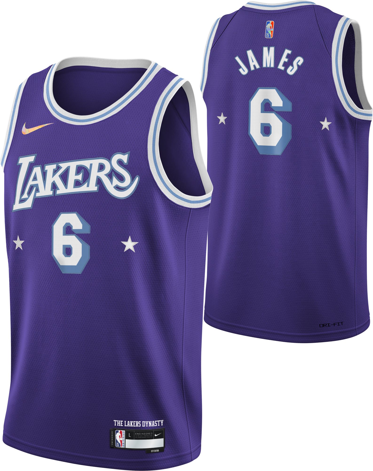 Nike / Men's 2021-22 City Edition Los Angeles Lakers LeBron James #6 Purple  Dri-FIT Swingman Jersey
