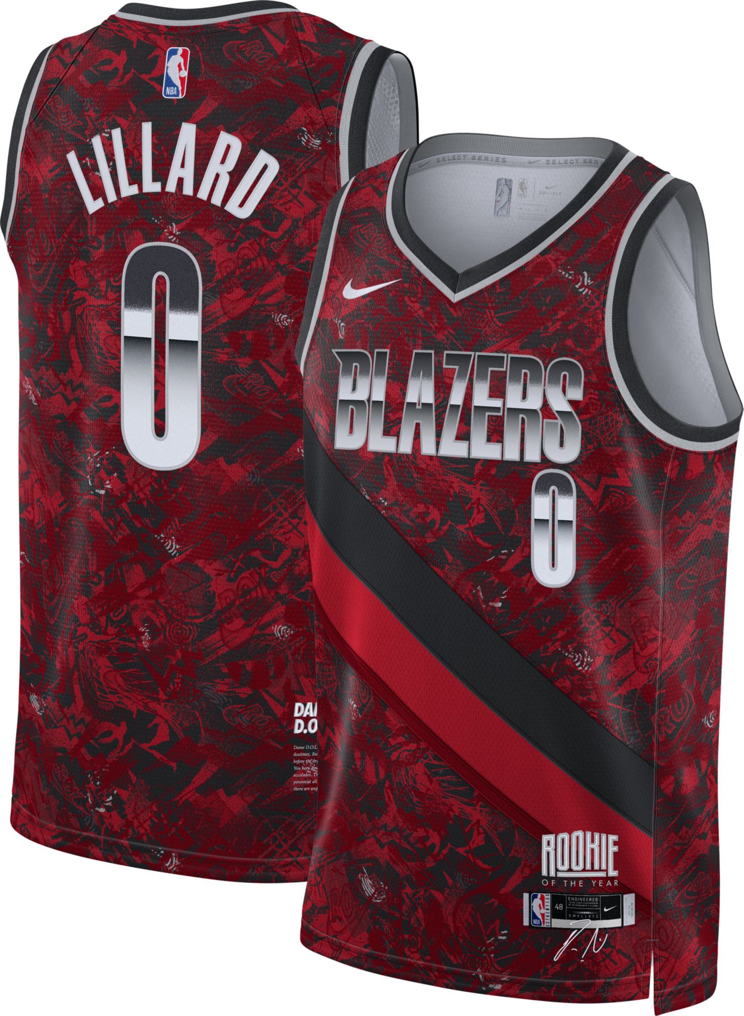 Men's Portland Trail Blazers Damian Lillard Nike Black Select Series Rookie  of the Year Swingman Team Jersey