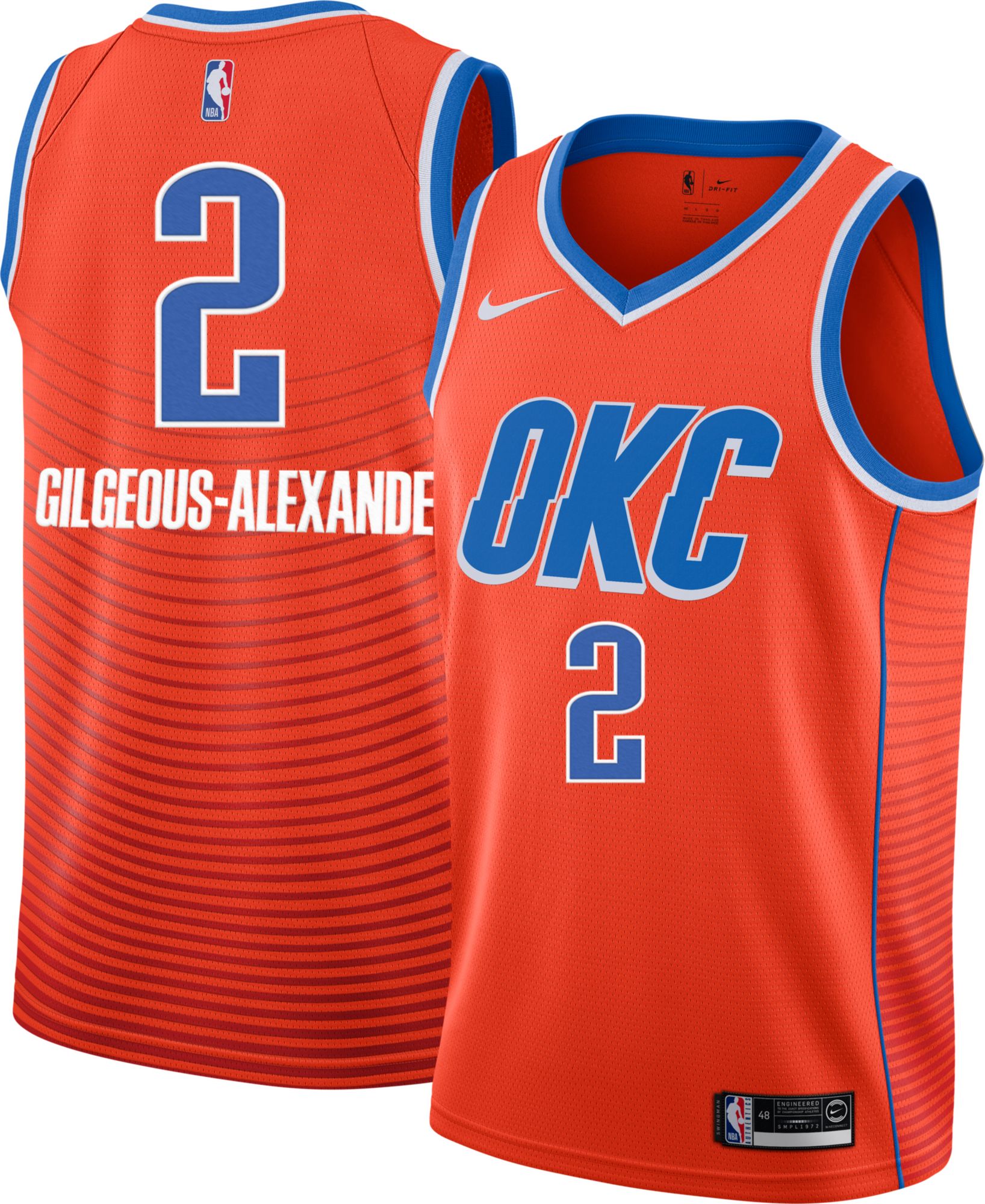 Nike Men's Oklahoma City Thunder Shai Gilgeous-Alexander #2 Orange Dri-FIT Swingman Jersey