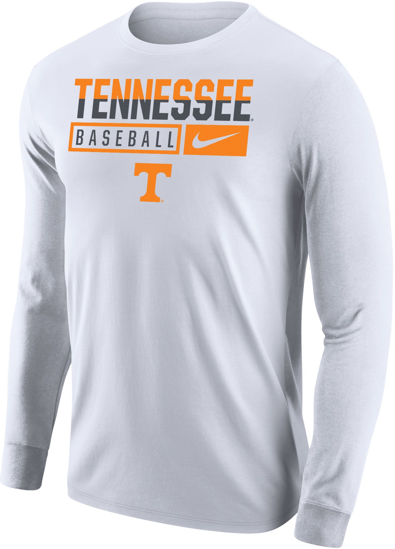 Men's Tennessee Volunteers Baseball Core Cotton Long Sleeve White T-Shirt