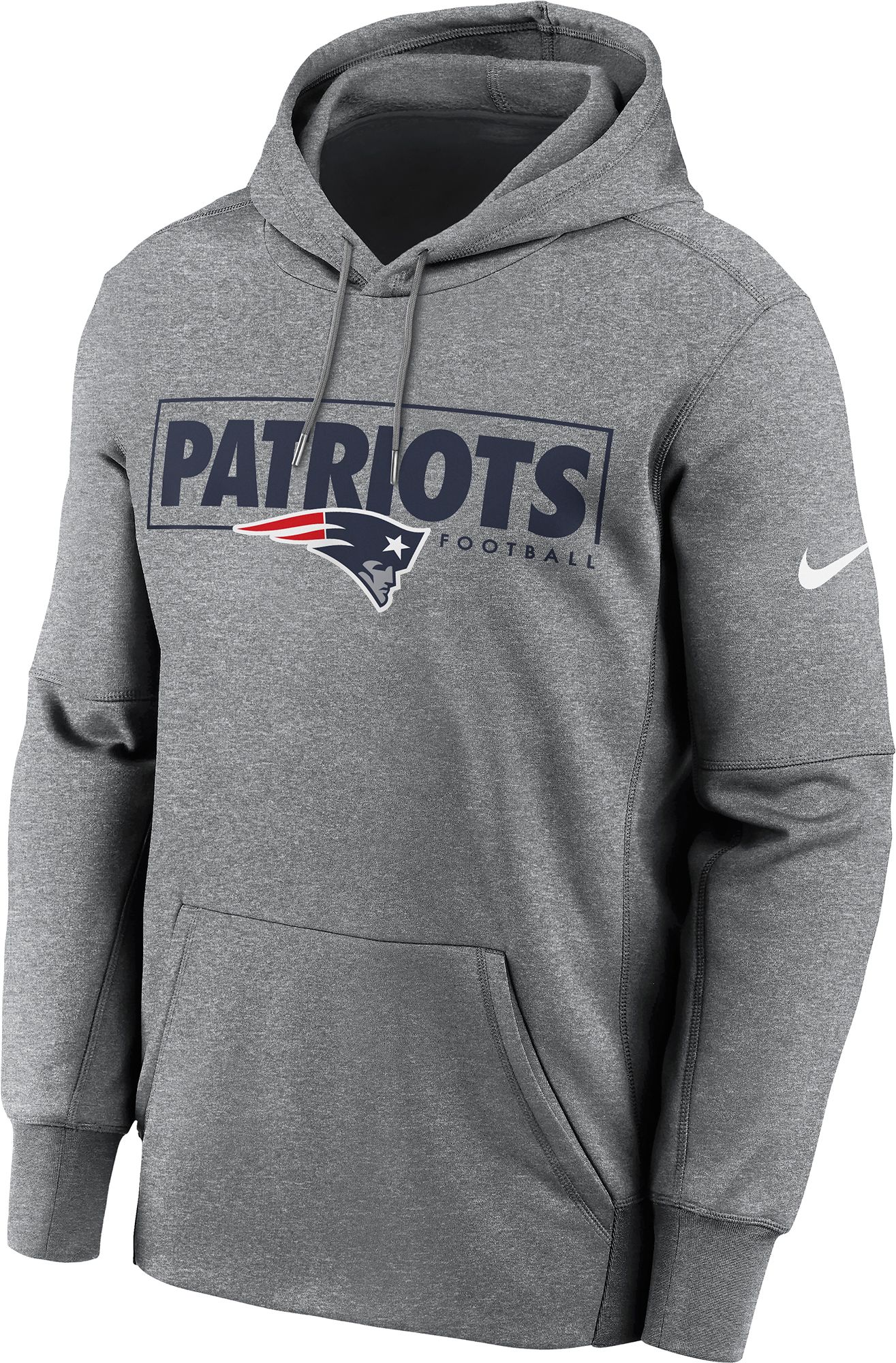 Men's New England Patriots Left Chest Therma-FIT Grey Hoodie