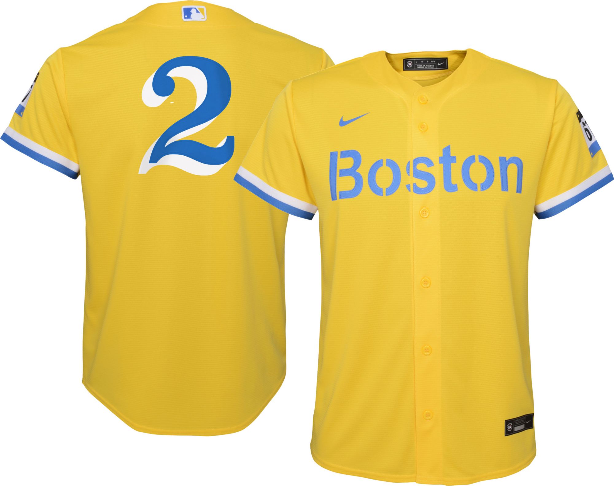 Nike / Youth Boston Red Sox Xander Boegarts #2 Gold 2021 City Connect  Replica Jersey