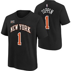 Nike Youth 2021-22 City Edition New York Knicks Obi Toppin #1 Black Player T-Shirt