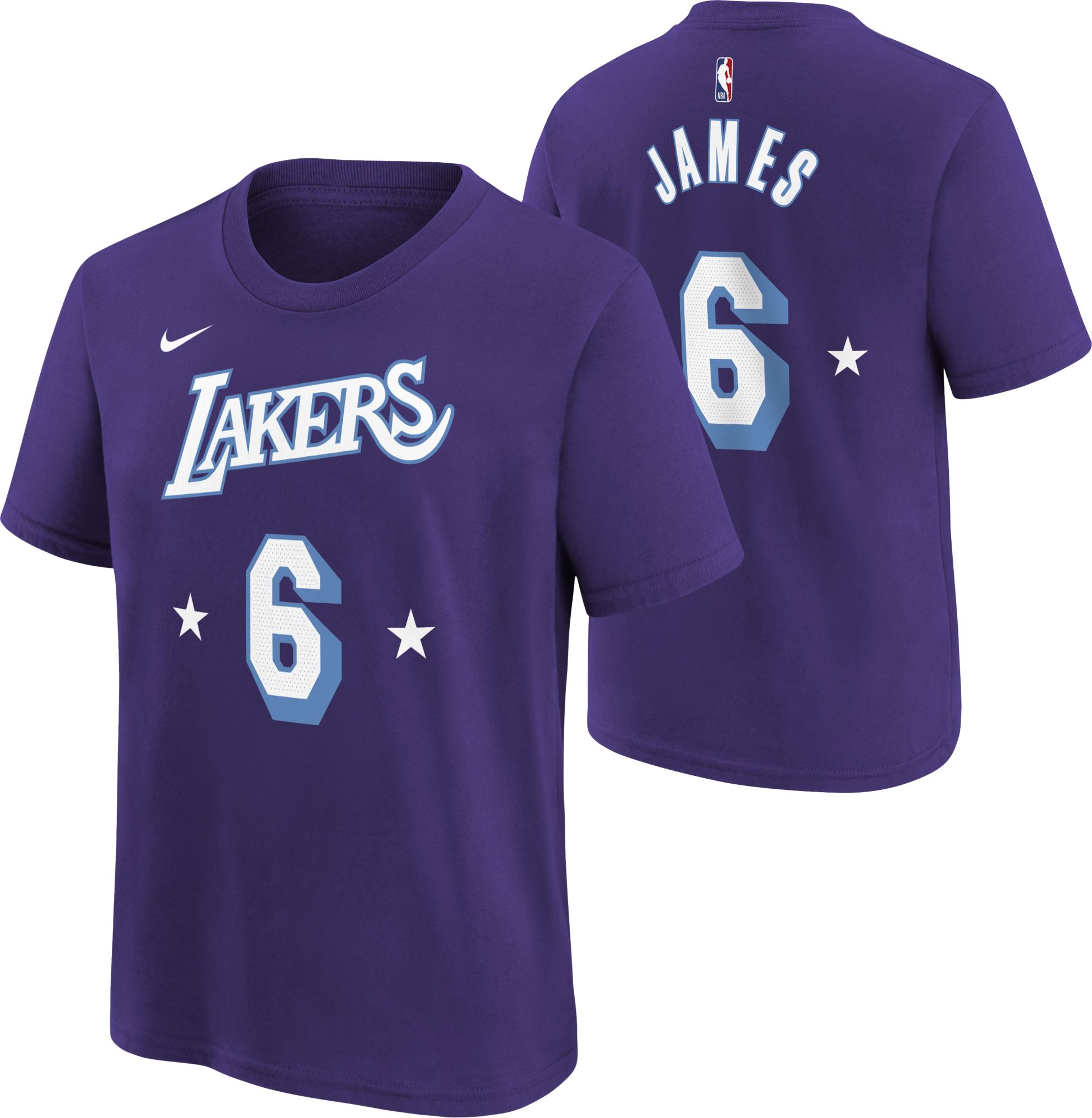 Nike / Youth 2021-22 City Edition Los Angeles Lakers LeBron James #6 Purple  Player T-Shirt