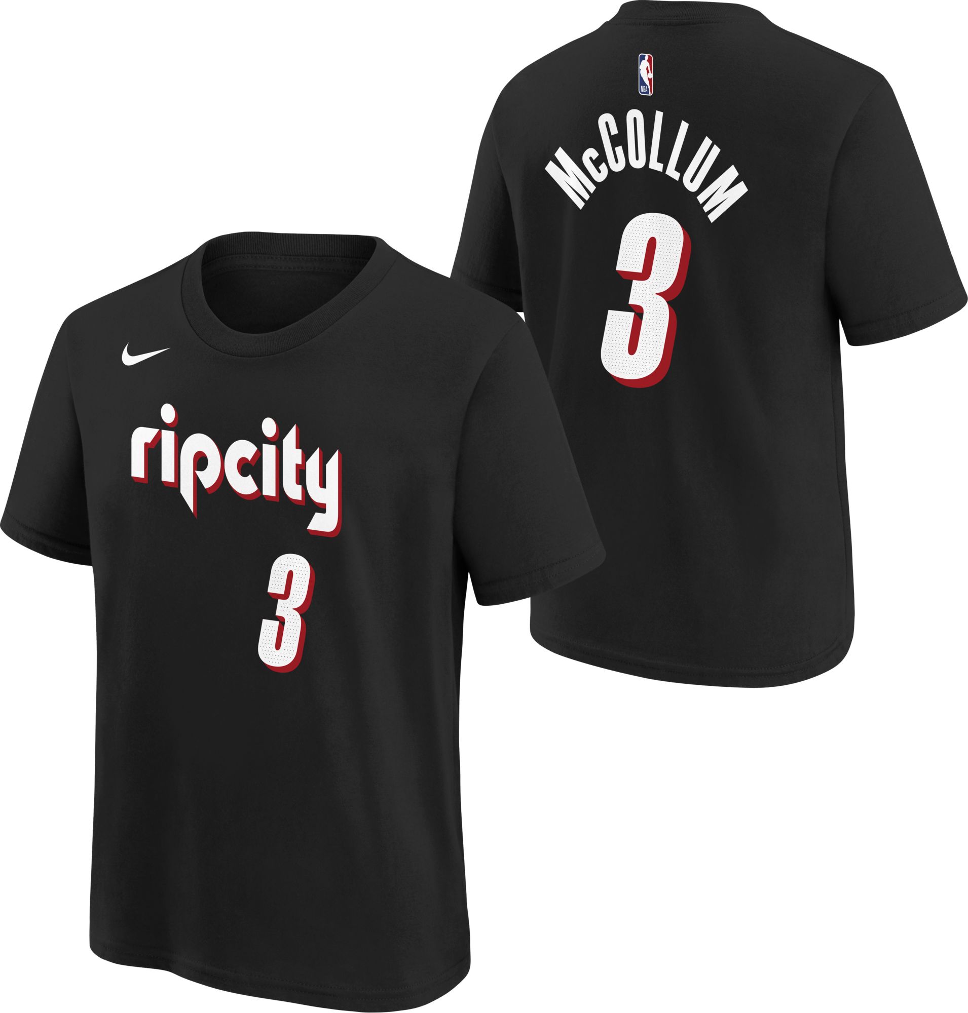 Nike Youth 2021 22 City Edition Portland Trail Blazers CJ McCollum 3 Black Player T Shirt