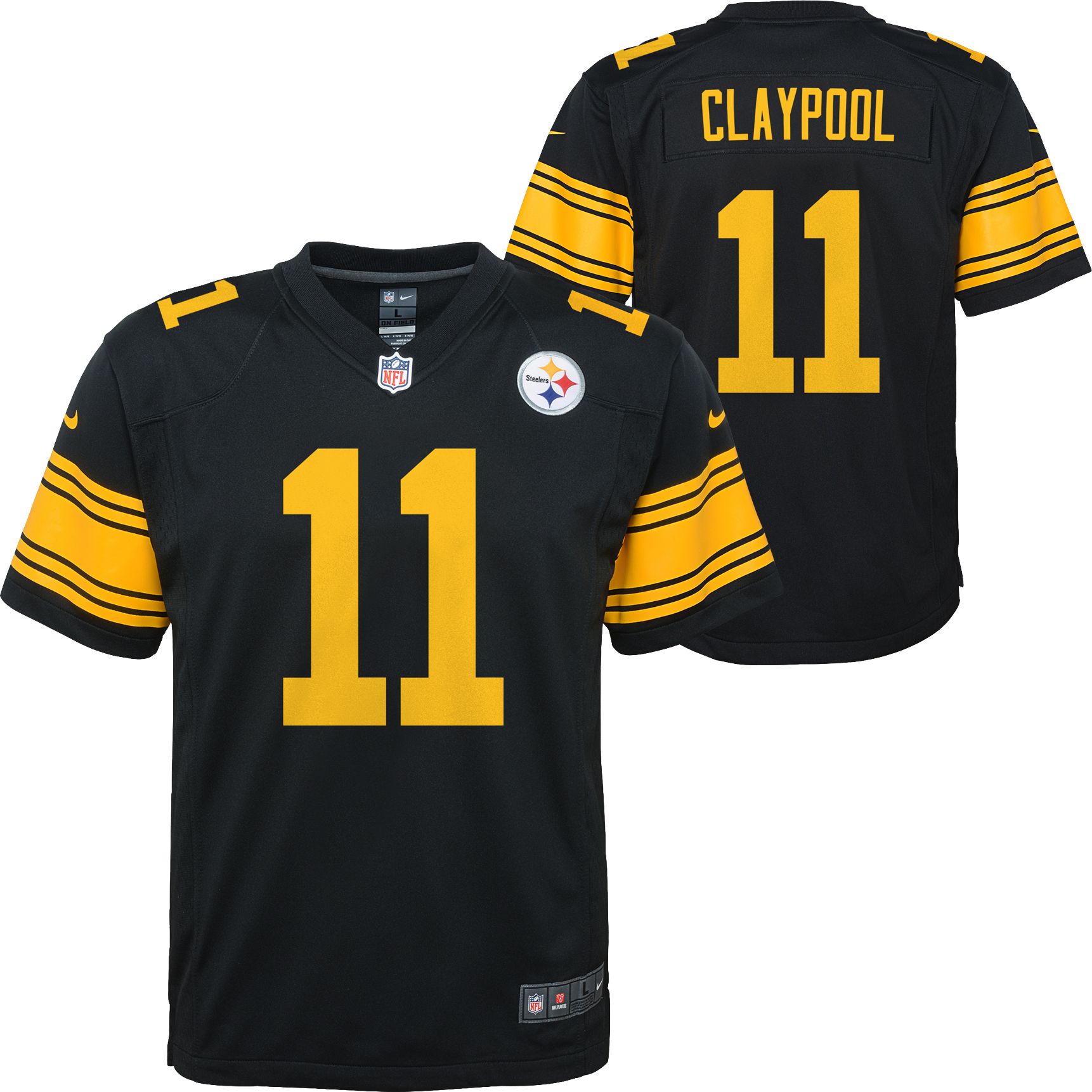 Nike / Youth Pittsburgh Steelers Chase Claypool #11 Black Color Rush Game  Jersey