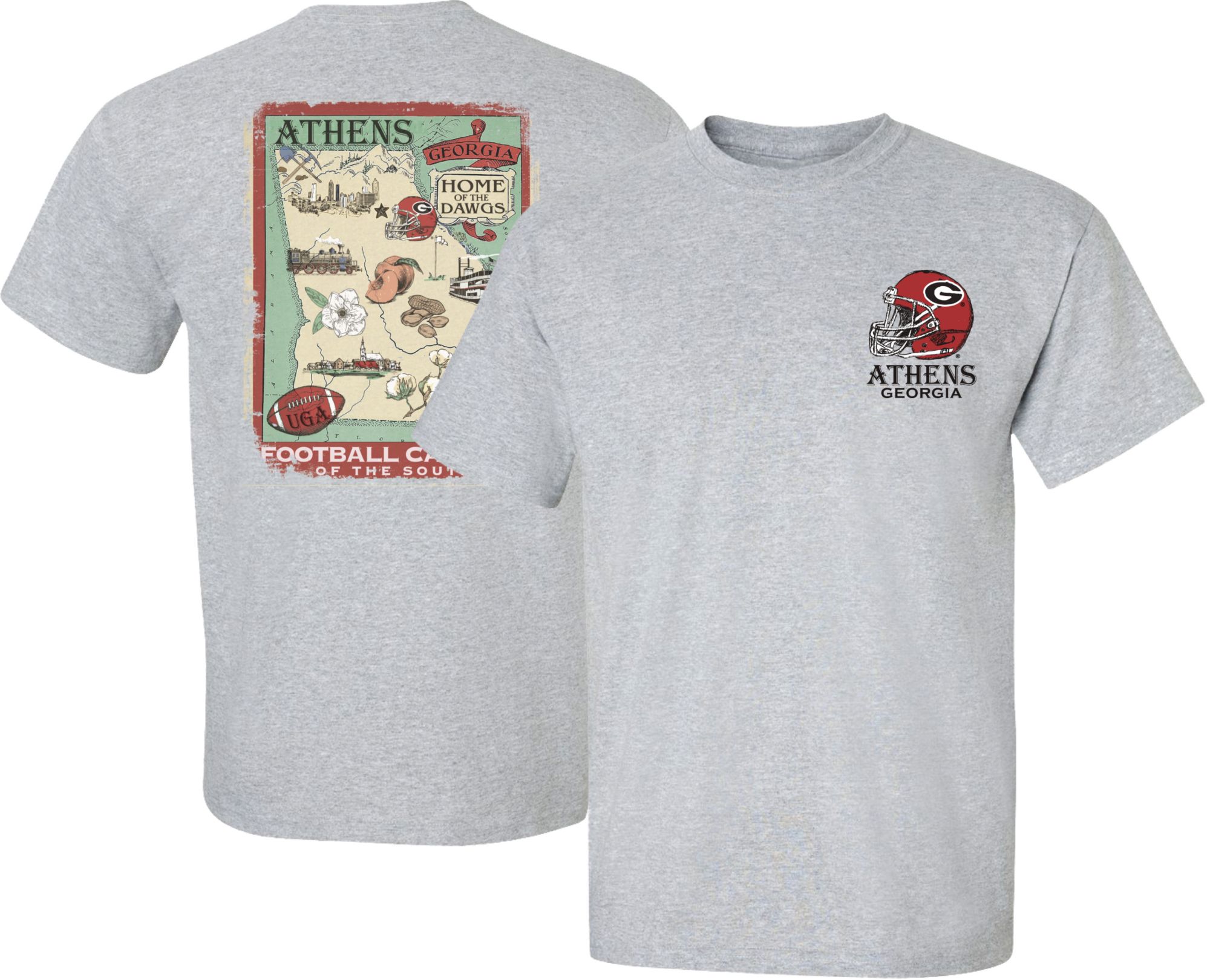 New World Graphics Men's Georgia Bulldogs Grey Vintage Map T-Shirt