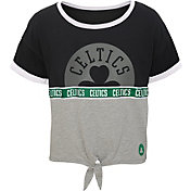 Outerstuff Youth Girls' Boston Celtics Grey Tie Front Crewneck T-Shirt