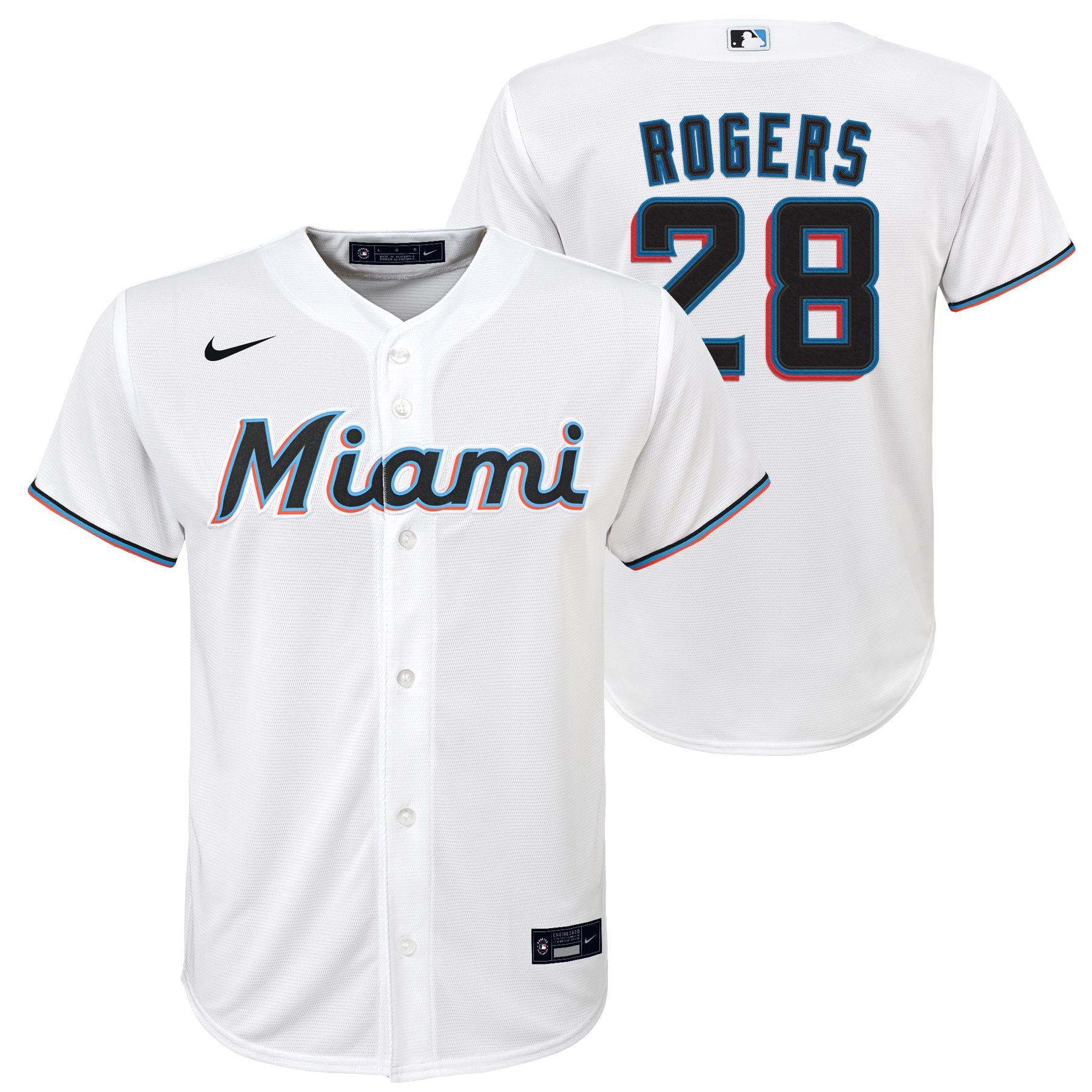 Nike / Youth Miami Marlins Trevor Rogers #28 White Replica Baseball Jersey