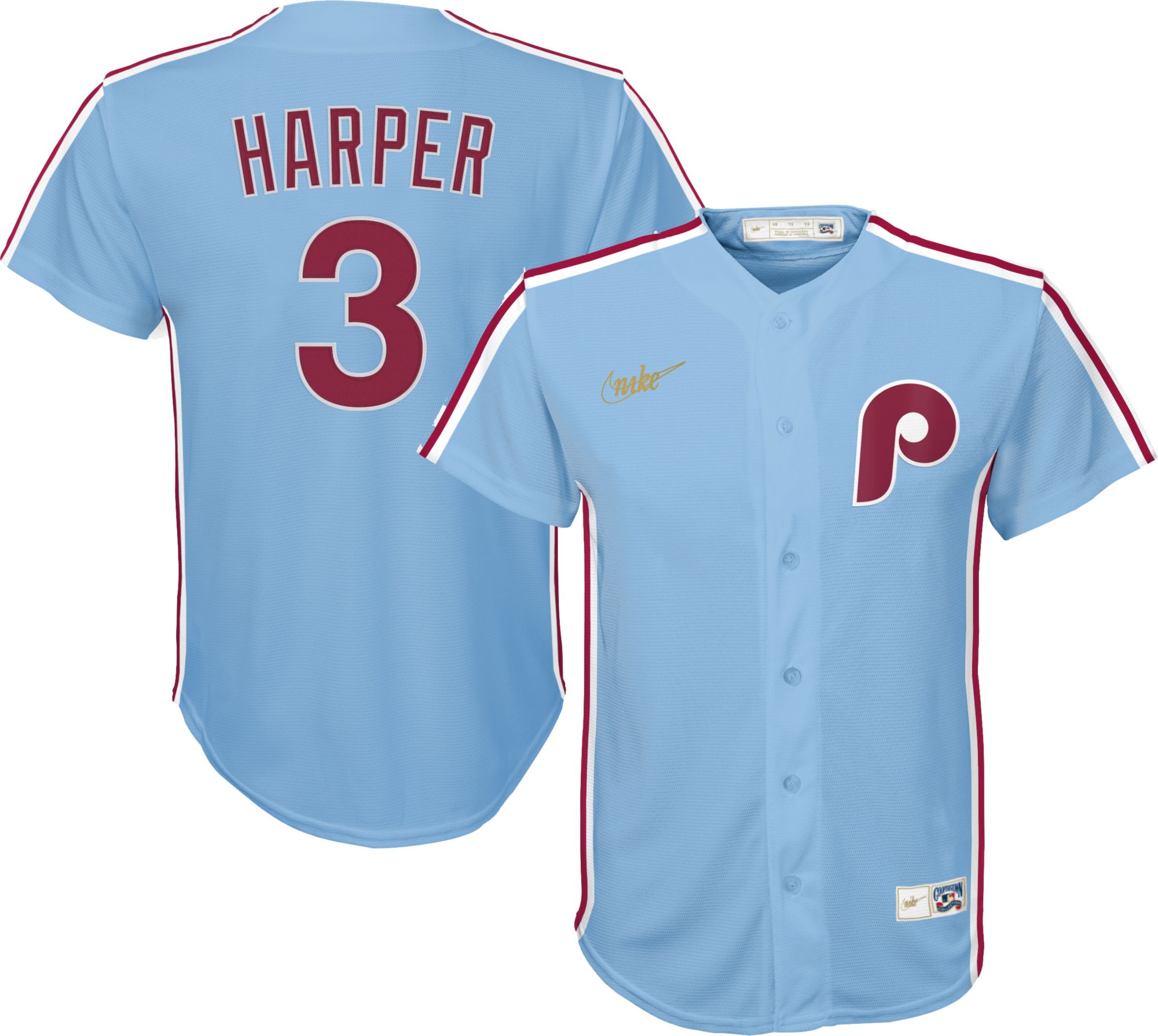 Outerstuff Youth Philadelphia Phillies Bryce Harper #3 Light Blue Cool Base  Jersey