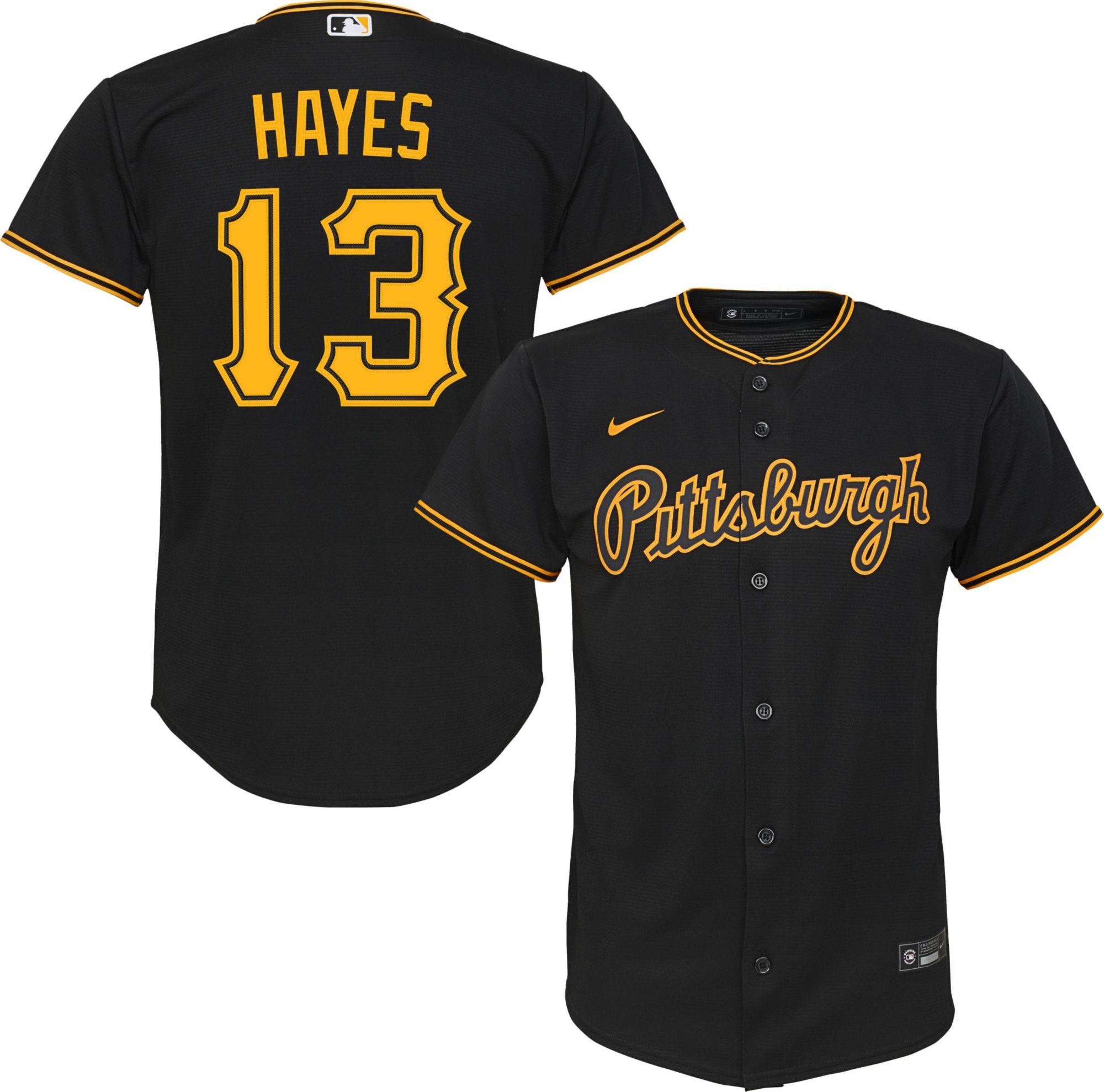 Nike / Youth Replica Pittsburgh Pirates Ke'Bryan Hayes #13 Cool Base Black  Jersey