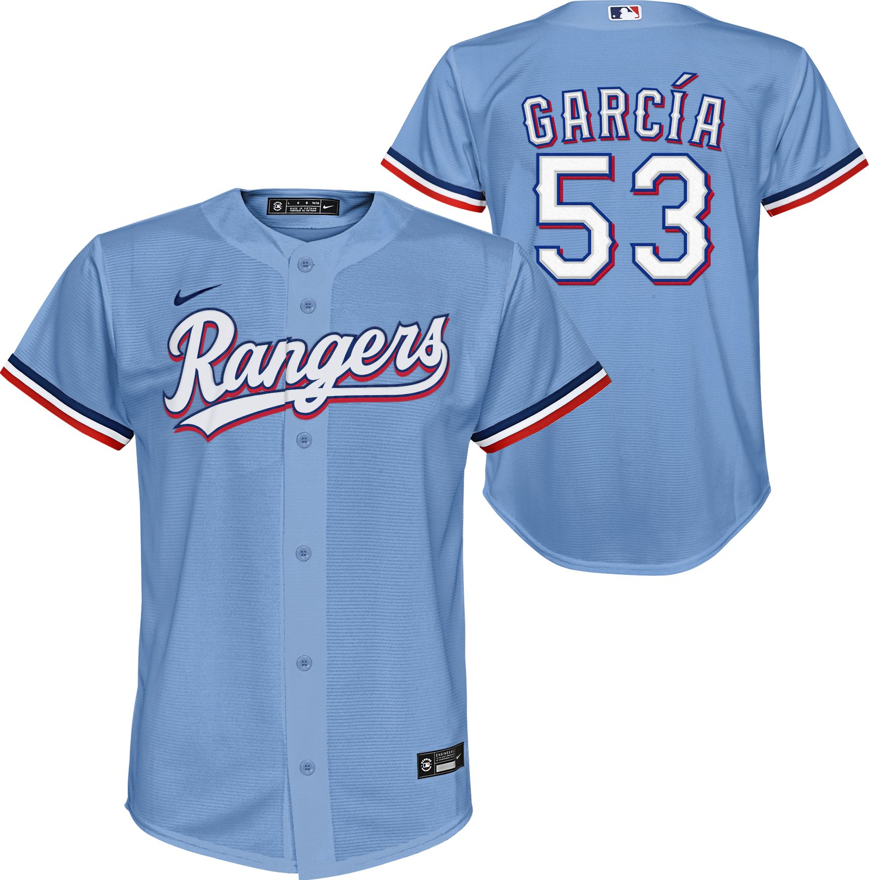 Nike / Youth Texas Rangers Adolis Garcia #53 Light Blue Replica