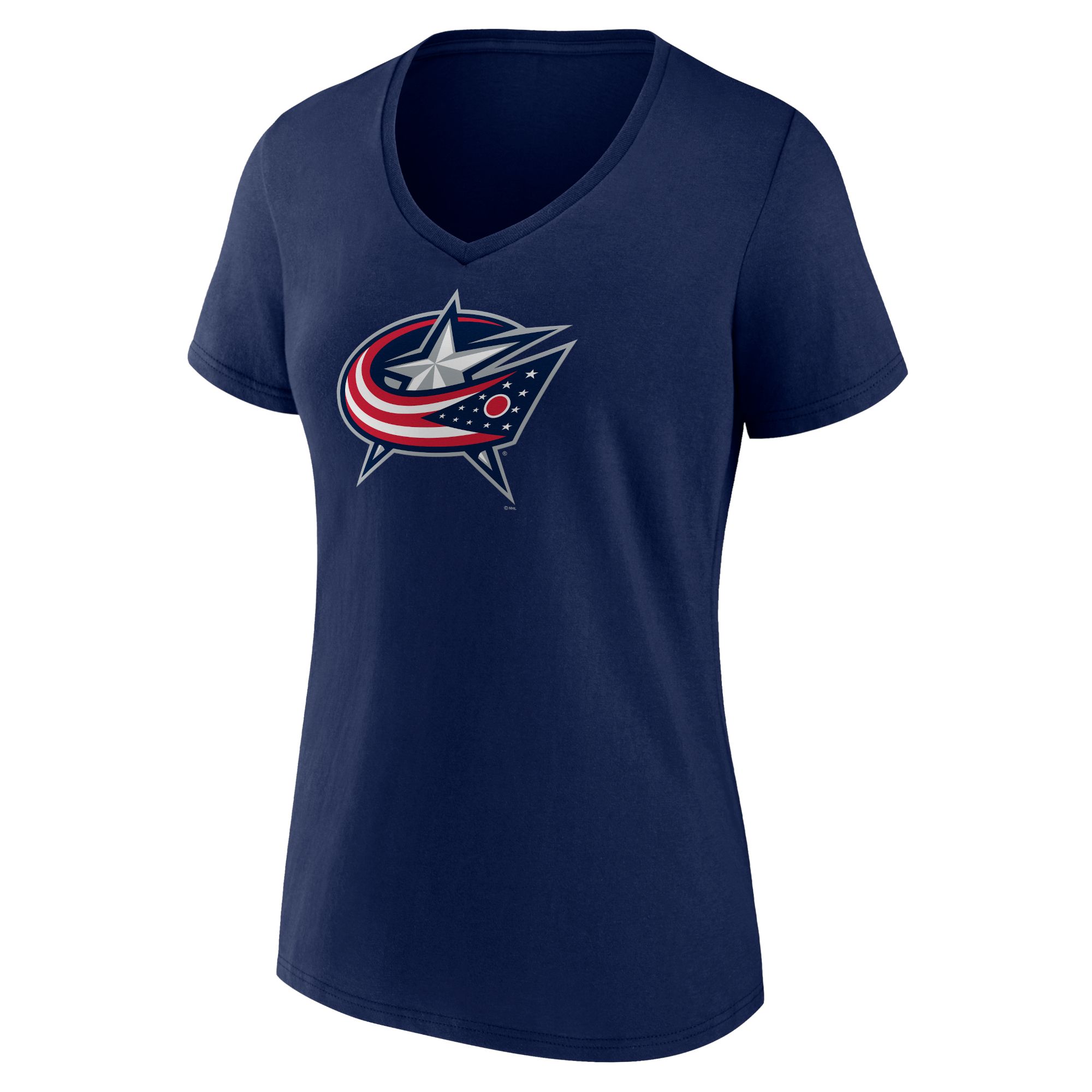 NHL Women's Columbus Blue Jackets Team Navy V-Neck T-Shirt
