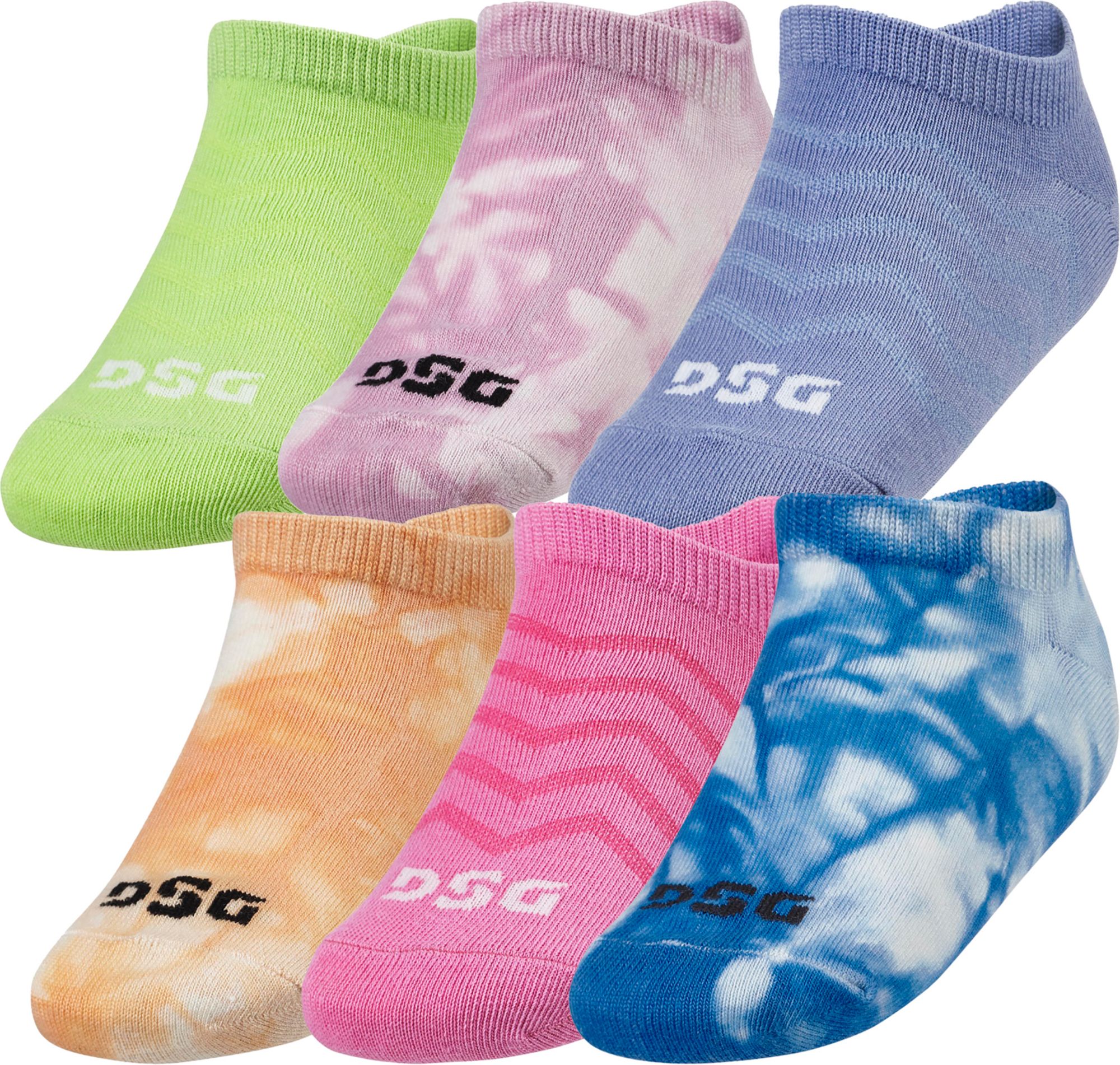 DSG Girls' Tie Dye Low Cut Liner Socks - 6 Pack