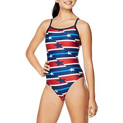 Speedo Red White and Blue Prolt Flyback One Piece Swimsuit