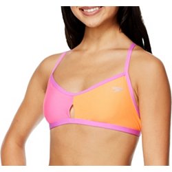 Speedo Solid Tie-Back Crop Top Bikini Top Pink