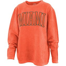 Pressbox Women's Miami Hurricanes Orange Corded Crew Pullover Sweatshirt