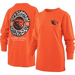 Pressbox Women's Oregon State Beavers Orange Leopard Long Sleeve T-Shirt