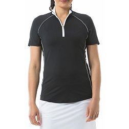 San Soleil Women's Sunglow Short Sleeve Sleeve Piping Trim Golf Polo