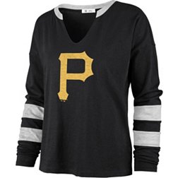 Women's Pittsburgh Pirates Majestic Black/Gold Plus Size League Diva Henley  Performance T-Shirt