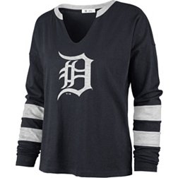 Women's Detroit Tigers Navy/Orange League Diva Raglan V-Neck T-Shirt