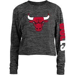5th & Ocean Women's Chicago Bulls Black Space Dye Logo Long Sleeve T-Shirt