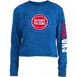 5th & Ocean Women's Detroit Pistons Blue Space Dye Logo Long Sleeve T-Shirt