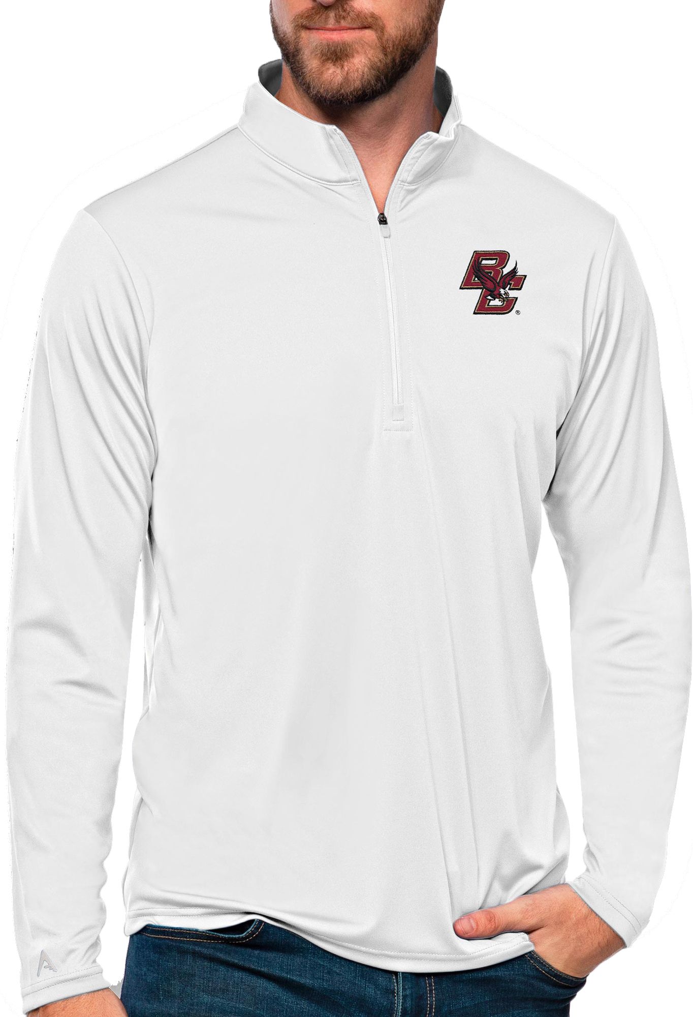 Antigua Women's Boston College Eagles White Tribute Quarter-Zip Shirt