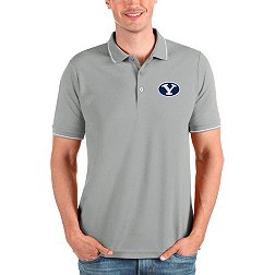 Antigua Men's BYU Cougars Grey and White Affluent Polo