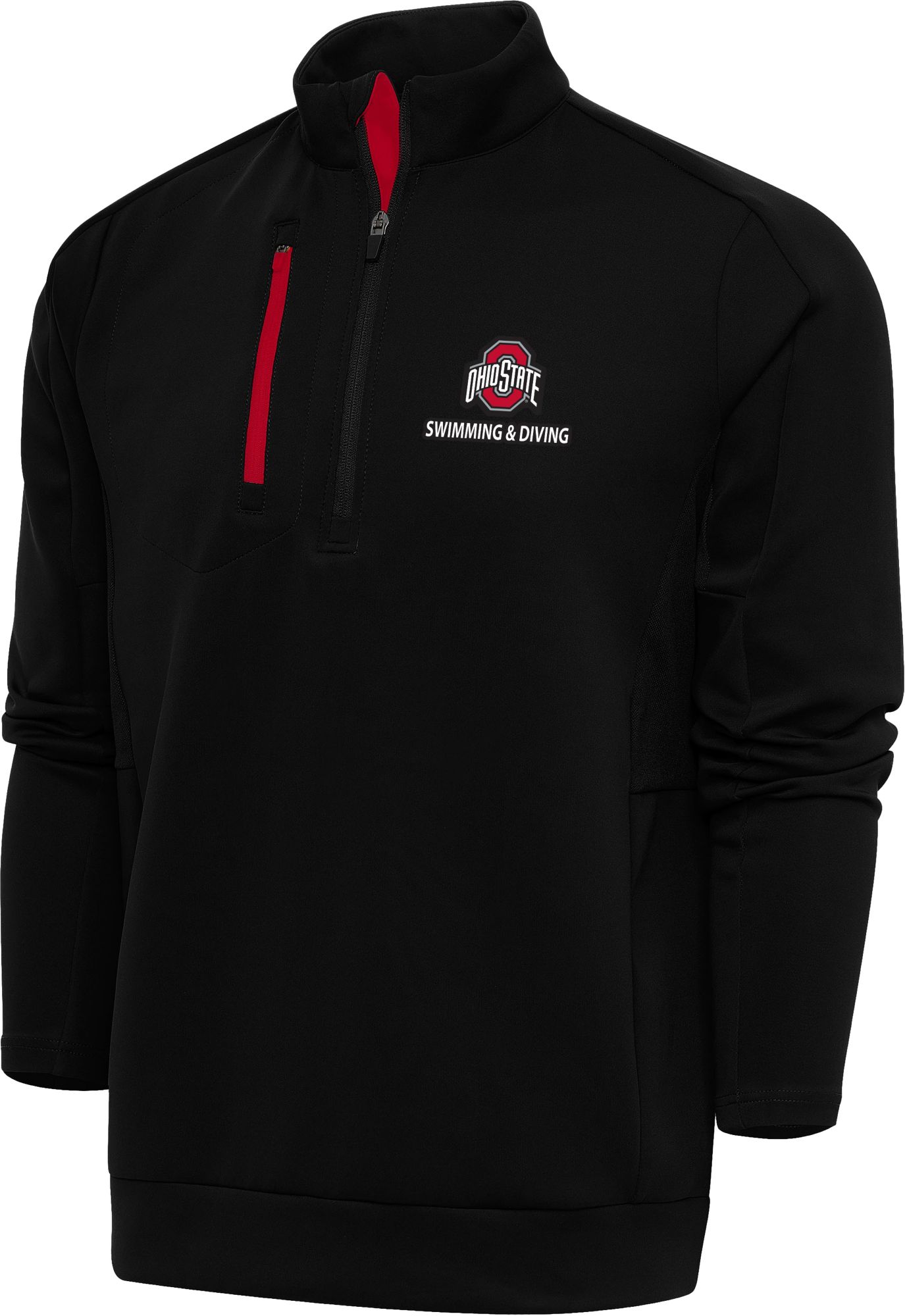 Antigua Men's Ohio State Buckeyes Swim and Dive Black and Dark Red 1/2 Zip Jacket