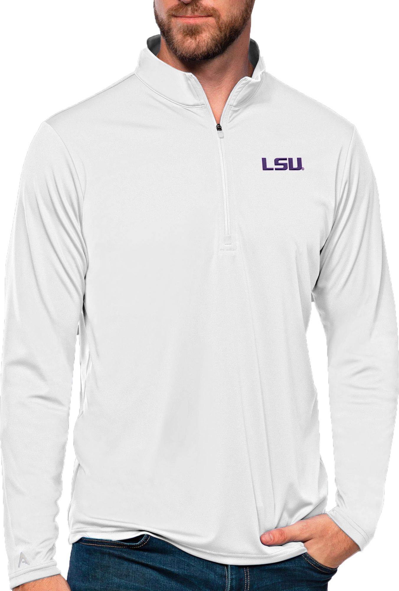 Antigua Men's LSU Tigers White Tribute 1/4 Zip Jacket